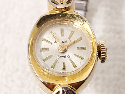 Vintage Wittnauer Geneve Womens Wind Up Watch Stretch Band Gold Plated 17 Jewels