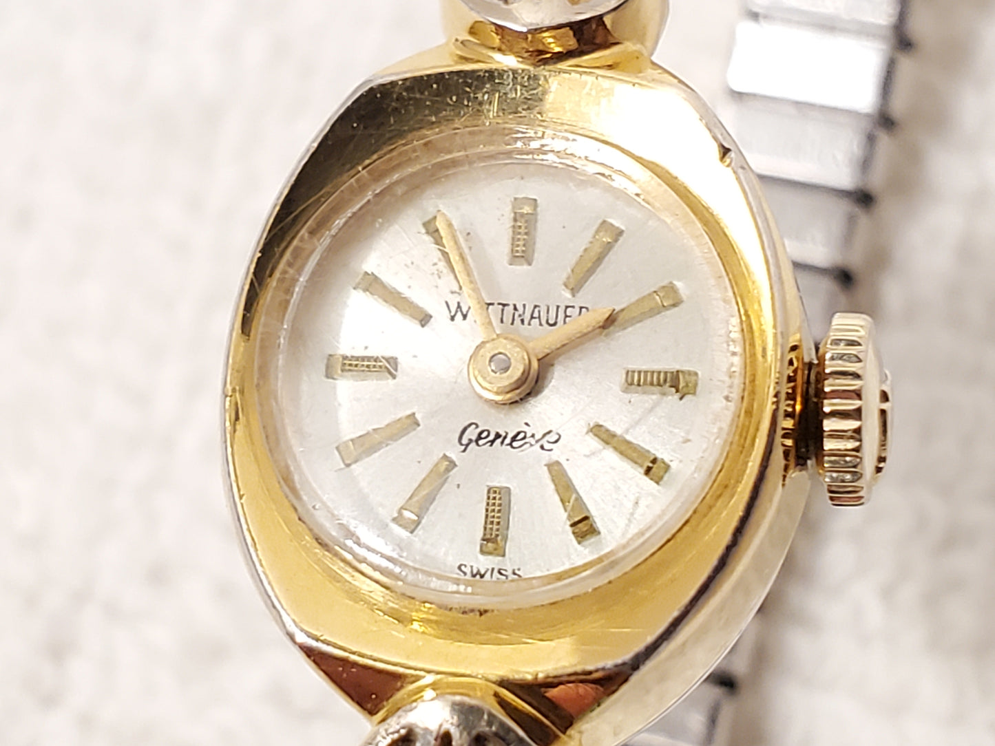 Vintage Wittnauer Geneve Womens Wind Up Watch Stretch Band Gold Plated 17 Jewels