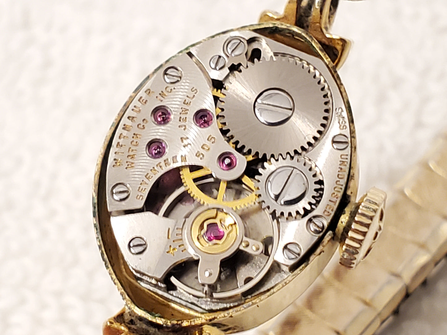 Vintage Wittnauer Geneve Womens Wind Up Watch Stretch Band Gold Plated 17 Jewels