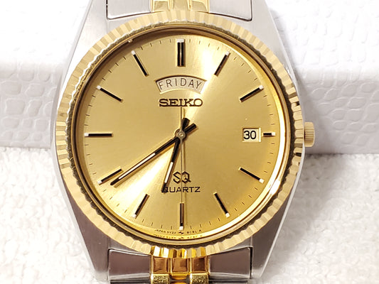 Vintage Seiko SQ Men's Presidential Watch One Jewel S Steel Gold Dial Day Date