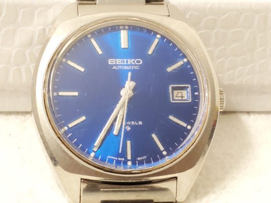 Vintage Seiko Automatic Blue Dial Stainless Steel Date Men's Watch 17 Jewels