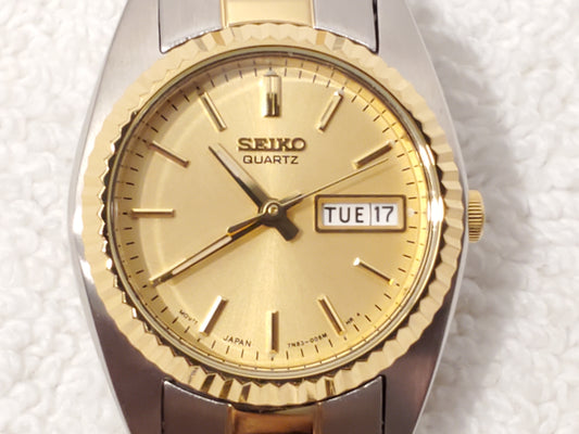 Vintage Seiko Presidential Women's Day Date Watch Gold Dial Stainless Steel New