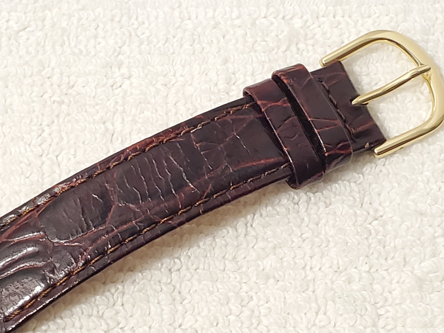 Vintage Citizen Unisex Day Date Month Gold Plated Quartz Watch Brown Leather