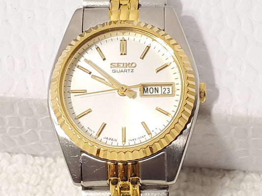 Vintage Seiko Gold Tone Women's Presidential Day Date Watch Silver Dial S Steel