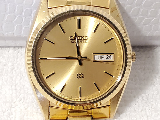 Vintage Seiko SQ Presidential Men's Gold Tone Day Date Watch One Jewel S Steel
