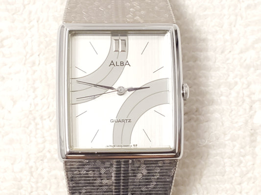 Vintage Seiko Alba Men's Tank Stainless Steel Japan Quartz Watch Silver Dial
