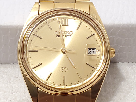 Vintage Seiko SQ Mens Day Date Quartz Watch Gold Tone Stainless Steel One Jewel