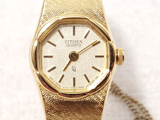 Vintage Citizen Women's Gold Plated Quartz Watch 1 Jewel Base Metal Safety Chain