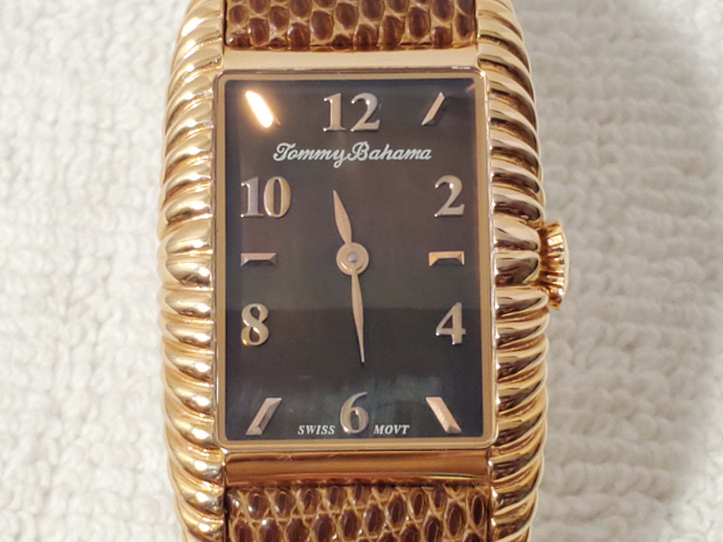 Tommy Bahama Women's Rose Gold Tone Watch Brown MOP Dial Leather 4 Jewels Swiss