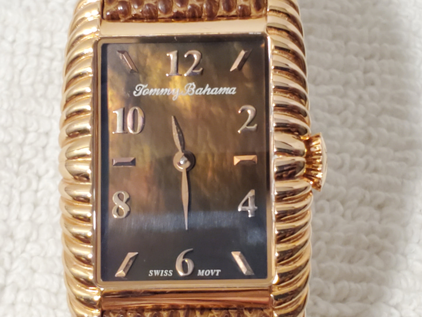Tommy Bahama Women's Rose Gold Tone Watch Brown MOP Dial Leather 4 Jewels Swiss
