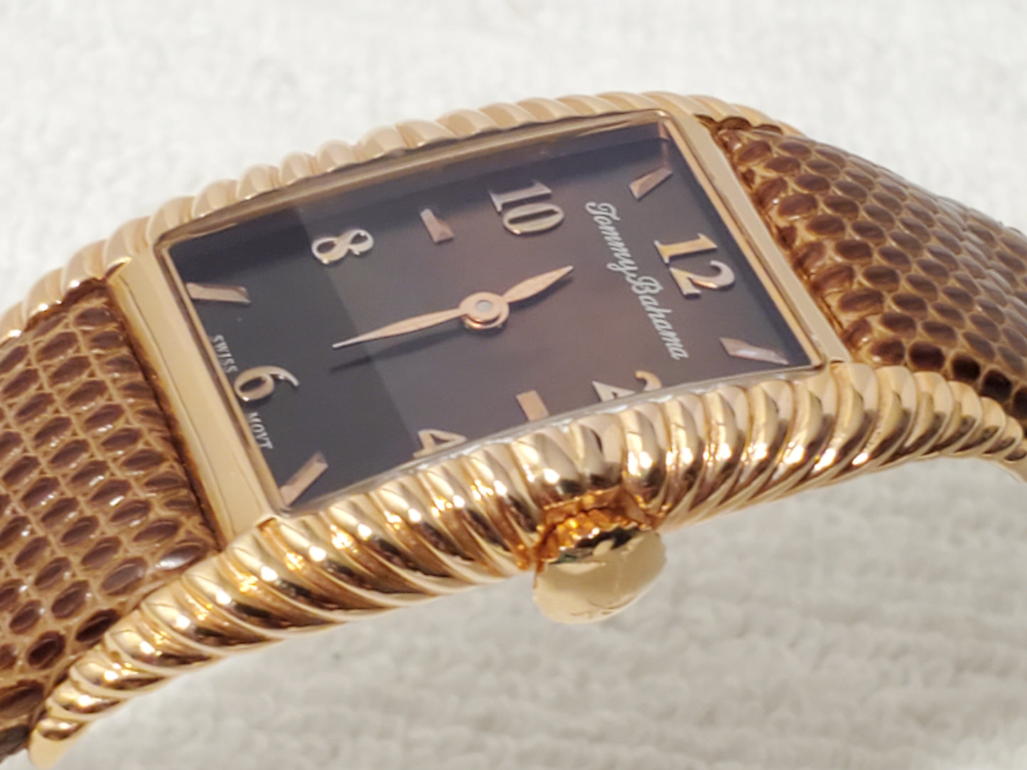 Tommy Bahama Women's Rose Gold Tone Watch Brown MOP Dial Leather 4 Jewels Swiss