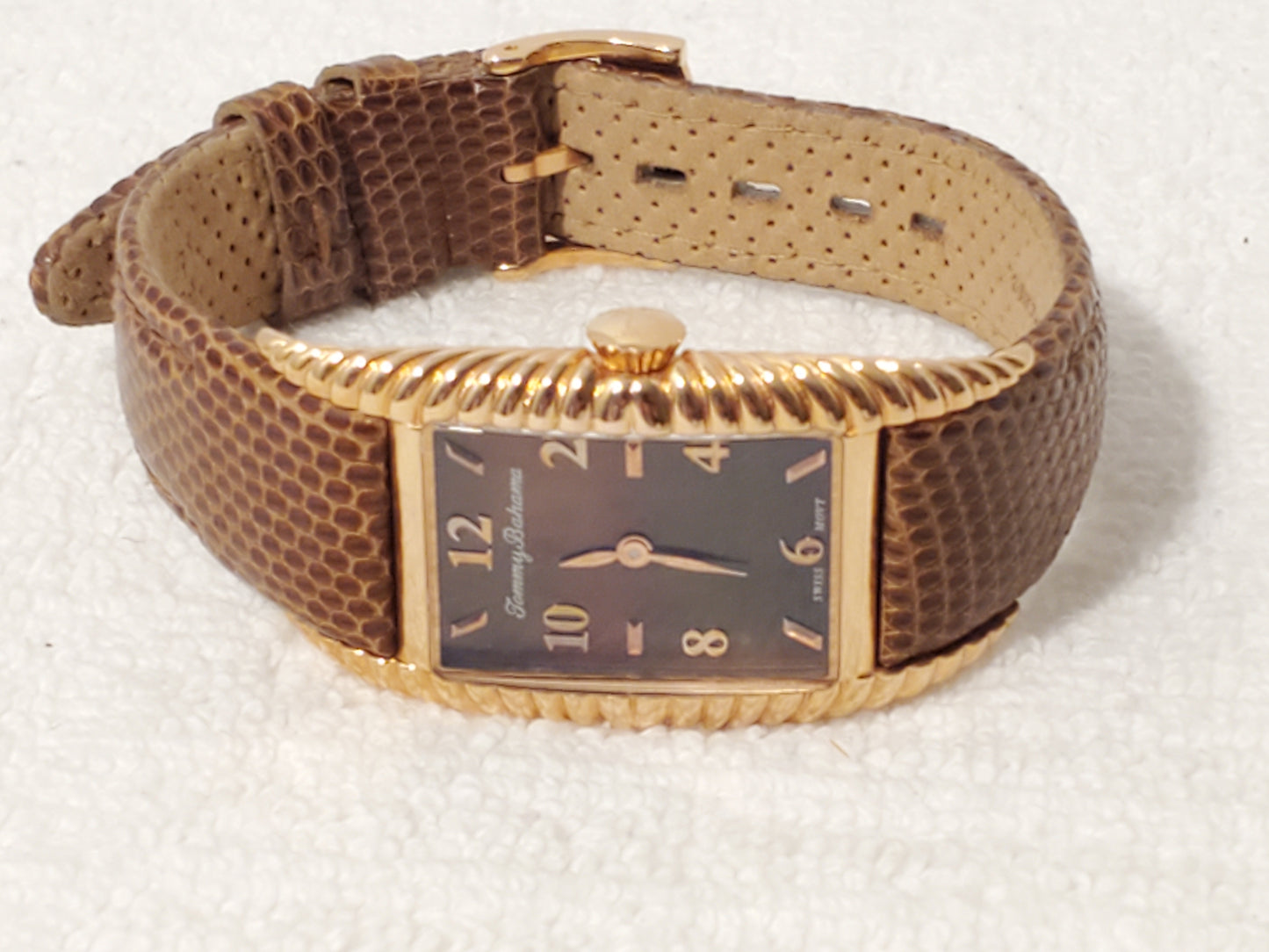 Tommy Bahama Women's Rose Gold Tone Watch Brown MOP Dial Leather 4 Jewels Swiss