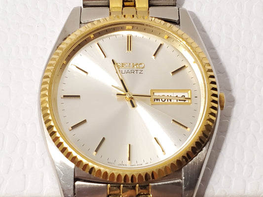 Vintage Seiko Men's Presidential Day Date Quartz Watch Gold Tone Stainless Steel
