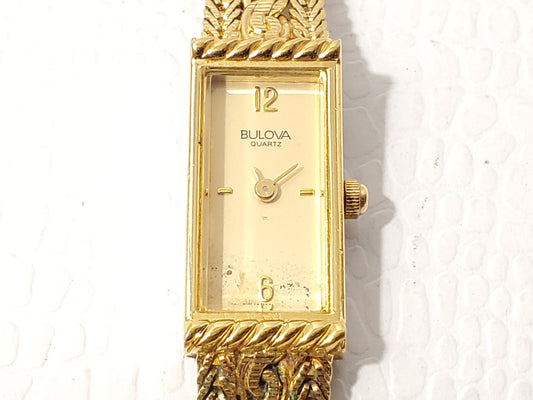 Vintage Bulova Women's Gold Plated Tank Watch Six Jewels West Germany S Steel