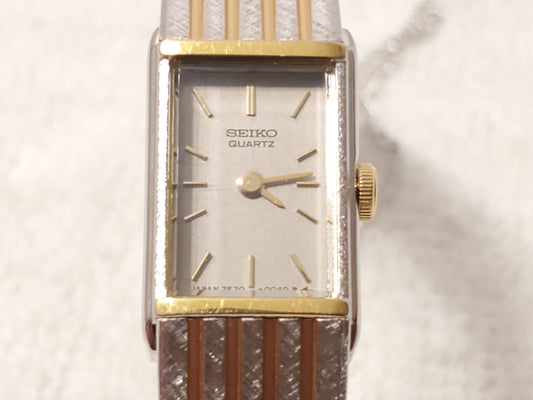 Vintage Seiko Gold Plated Women's Tank Watch Two Jewels Base Metal S Steel Chain