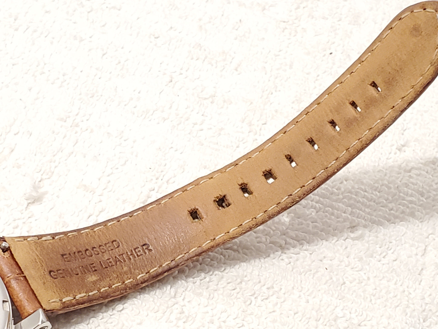 Vintage Fossil Women's Stainless Steel Chronograph Date Watch Brown Leather Band