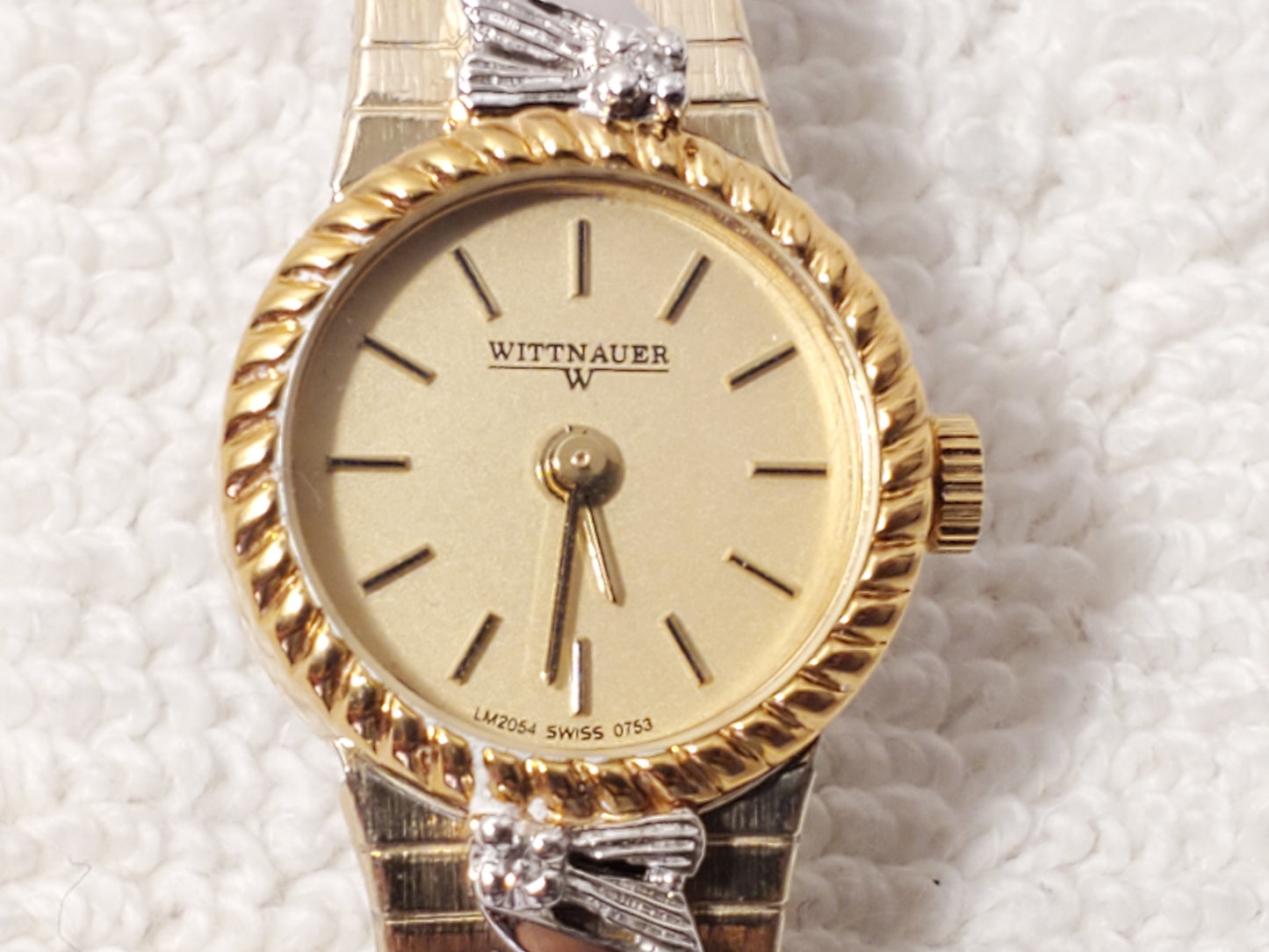 Vintage Wittnauer Swiss Two Diamonds Womens Watch 1 Jewel Gold Plated Base Metal