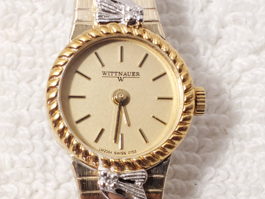 Vintage Wittnauer Swiss Two Diamonds Womens Watch 1 Jewel Gold Plated Base Metal