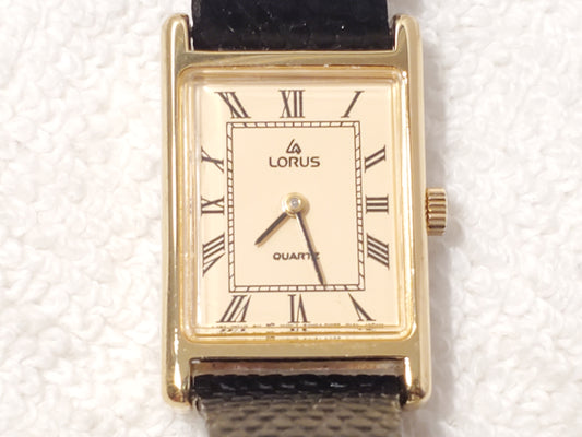 Vintage Lorus by Seiko Women's Tank Gold Tone Watch Two Jewels Roman Numerals SS