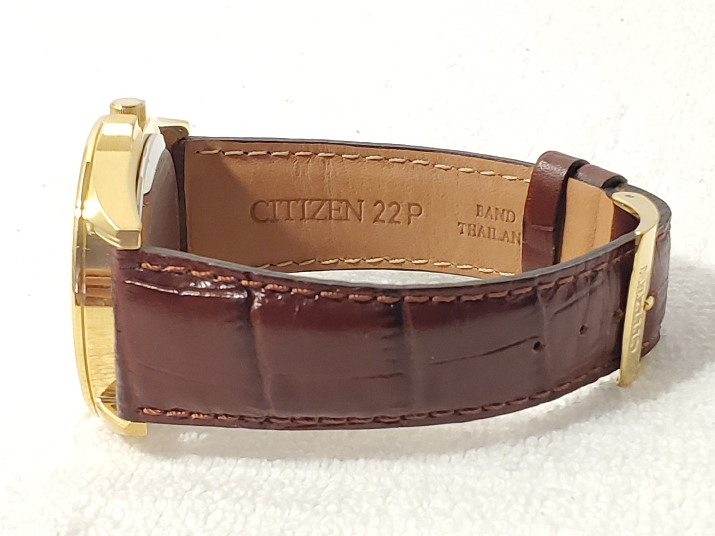 Vintage Citizen Men's Day Date Gold Plated Quartz Watch Brown Leather Strap SS
