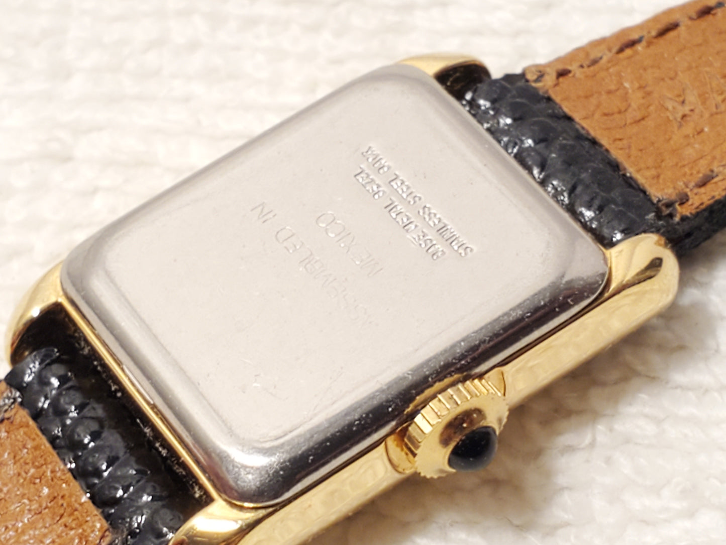 Vintage Timex Women's Tank Wind Up Gold Tone Watch Roman Numerals White Dial SS