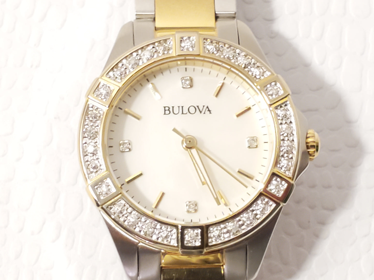 Bulova Women's Gold Tone Mother Pearl Diamonds Dial Bezel Stainless Steel Watch