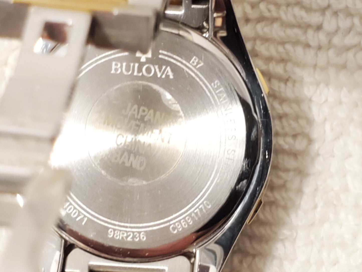 Bulova Women's Gold Tone Mother Pearl Diamonds Dial Bezel Stainless Steel Watch
