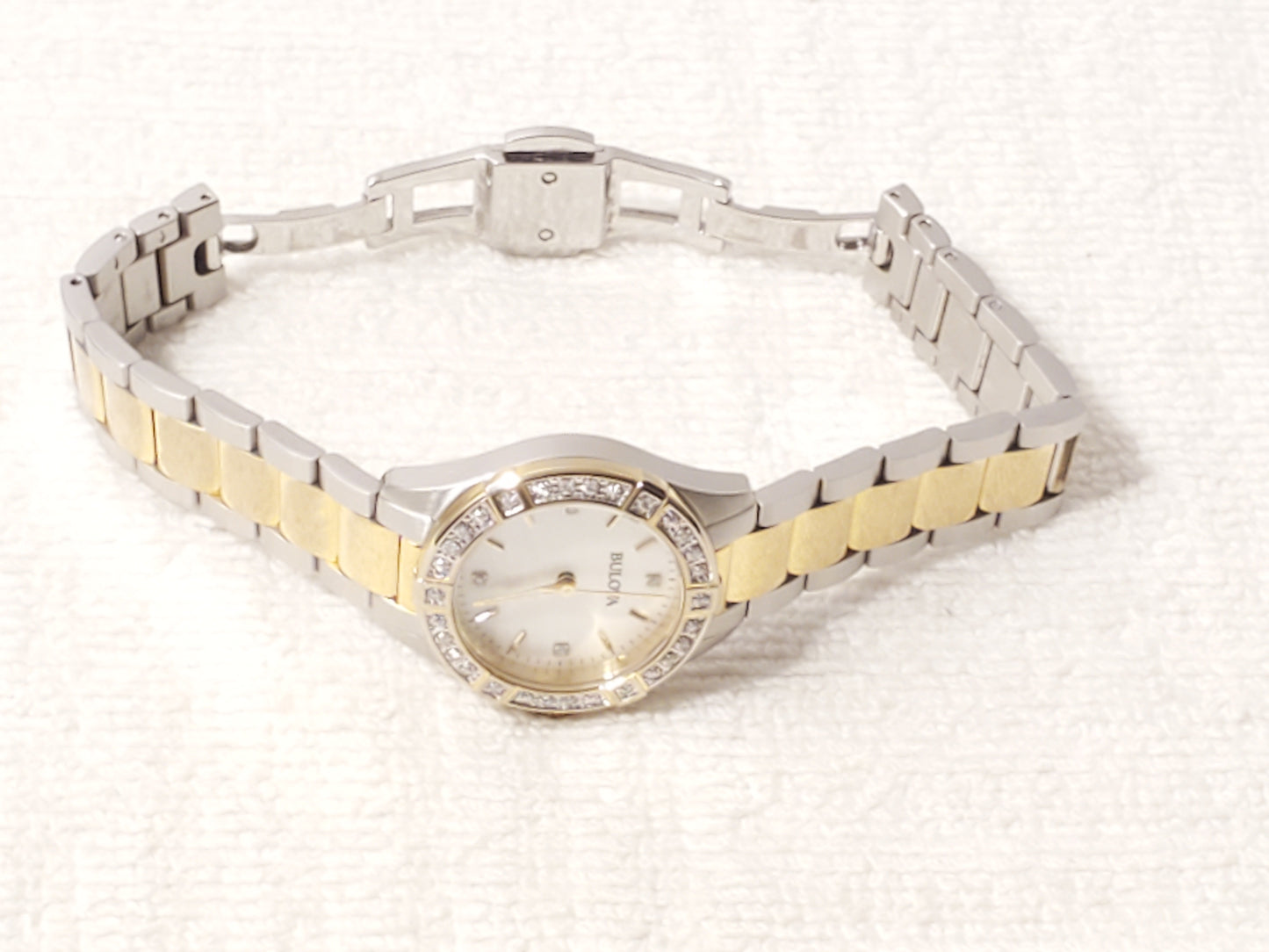 Bulova Women's Gold Tone Mother Pearl Diamonds Dial Bezel Stainless Steel Watch
