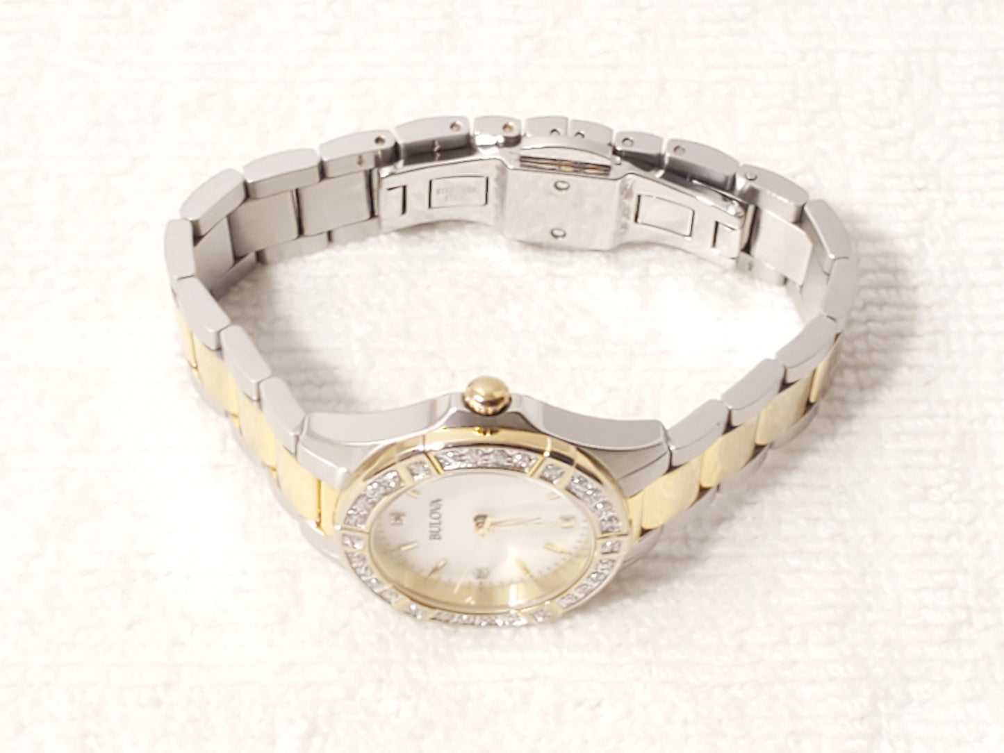 Bulova Women's Gold Tone Mother Pearl Diamonds Dial Bezel Stainless Steel Watch