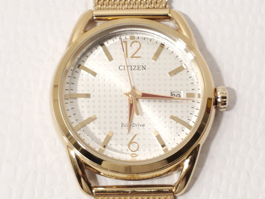 Citizen Eco Drive Women's Silver Dial Gold Tone Mesh Band Date Watch S Steel