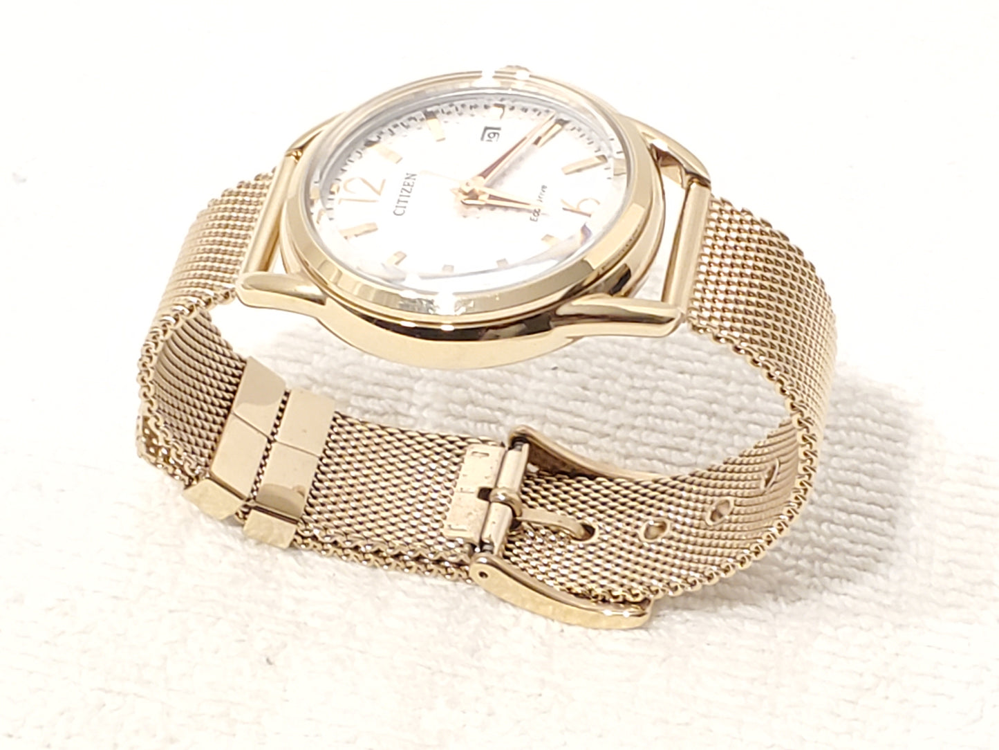 Citizen Eco Drive Women's Silver Dial Gold Tone Mesh Band Date Watch S Steel