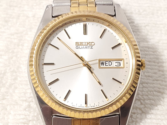 Vintage Seiko Men's Gold Tone Presidential Day Date Watch Silver Dial 1 Jewel SS