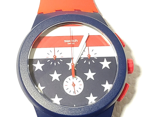 Swatch USA Olympic Men's Watch Stars Stripes Chronograph Four Jewels Swiss Made