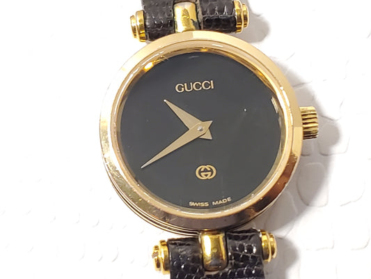 Vintage Gucci Swiss Made 2000L 18K Gold Plated Women's Watch Black One Jewel