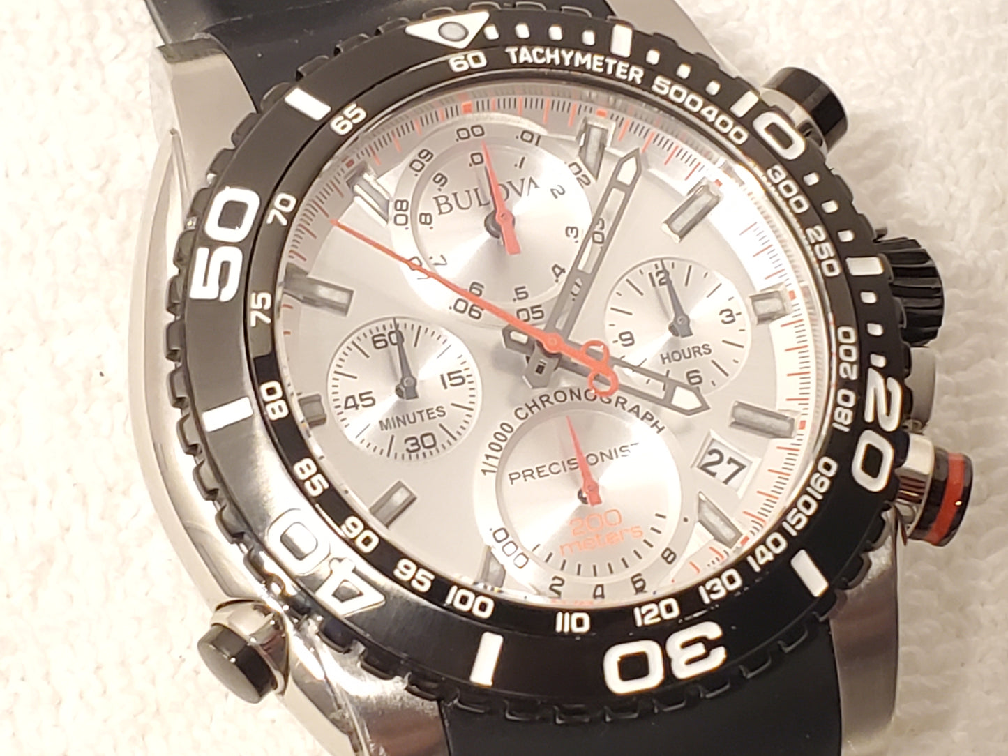 Bulova Precisionist Men's Chronograph Date Black Watch WR 200 Meters 16 Jewels