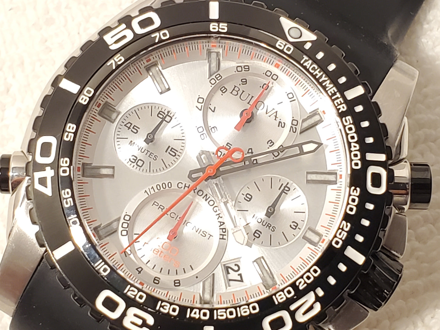 Bulova Precisionist Men's Chronograph Date Black Watch WR 200 Meters 16 Jewels
