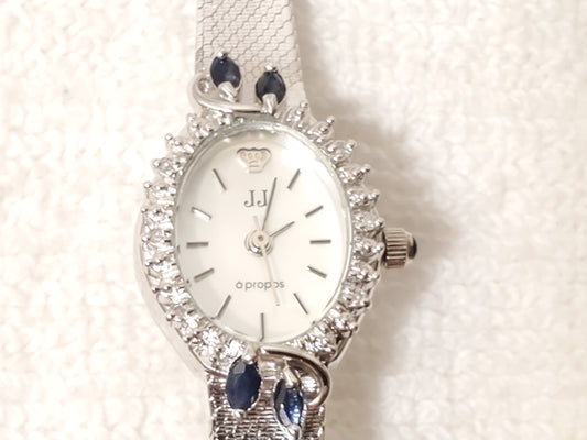 Vintage Jules Jurgensen Women's Silver Watch Diamonds Blue Sapphire 1 Jewel MOP