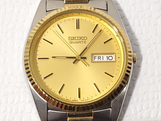 Vintage Seiko Men's Two Tone Presidential Day Date Watch Gold Dial 1 Jewel SS