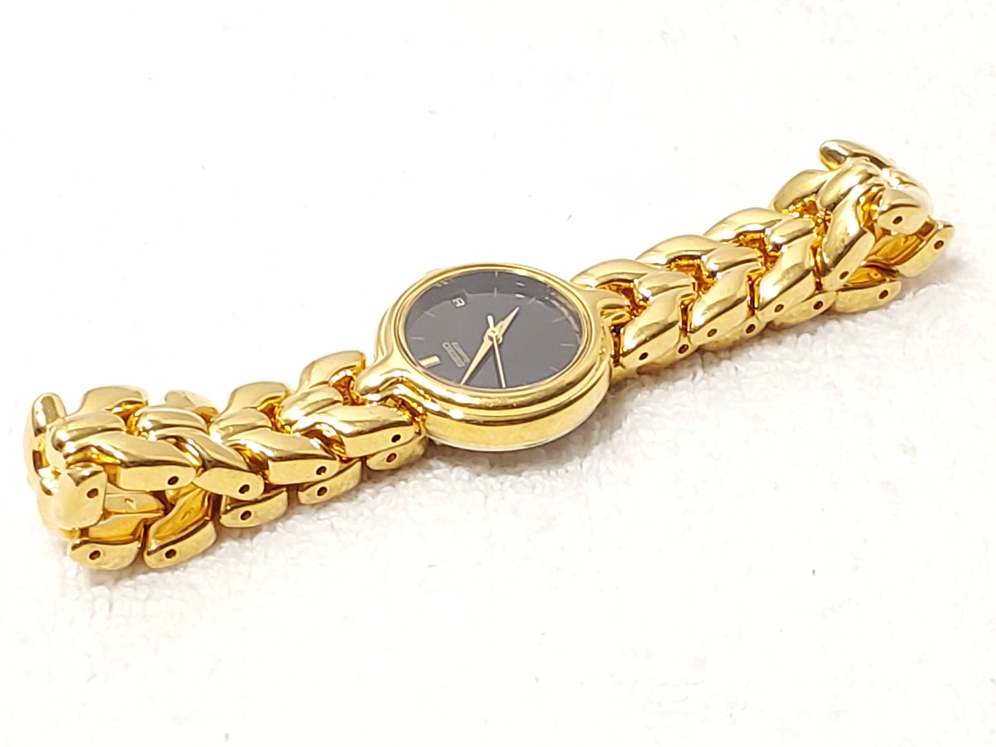 Vintage Seiko Women's Gold Tone Date Quartz Watch Black Dial Base Metal S Steel