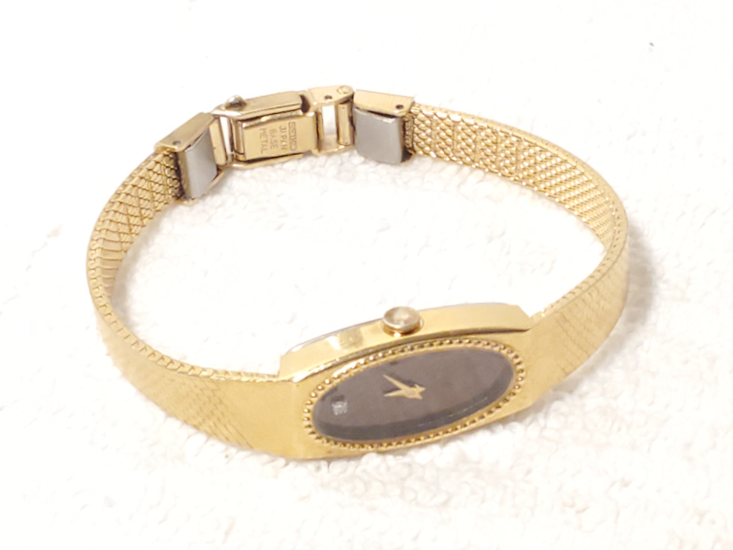 Vintage Seiko Women's Gold Plated Quartz Watch Brown One Diamond Dial Six Jewels
