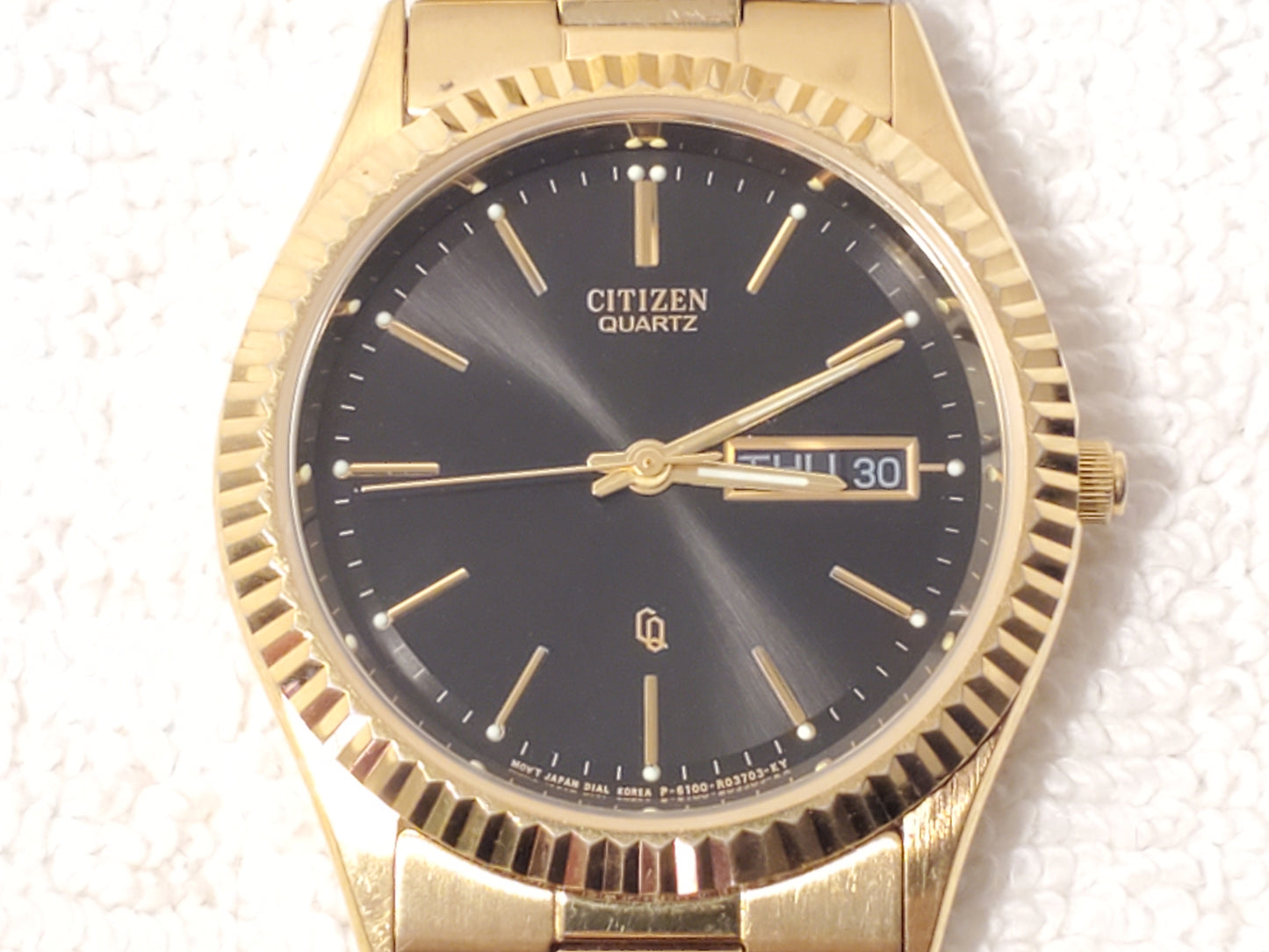 Vintage Citizen CQ Men's Presidential Day Date Gold Plated Watch Black Dial