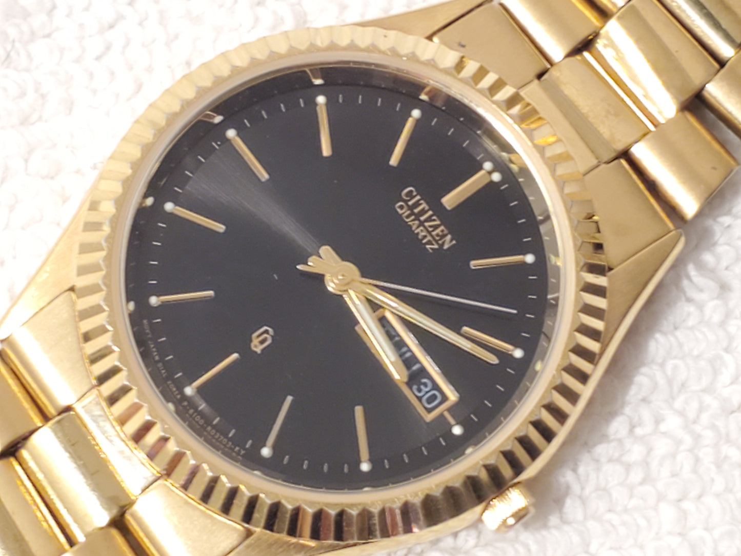 Vintage Citizen CQ Men's Presidential Day Date Gold Plated Watch Black Dial