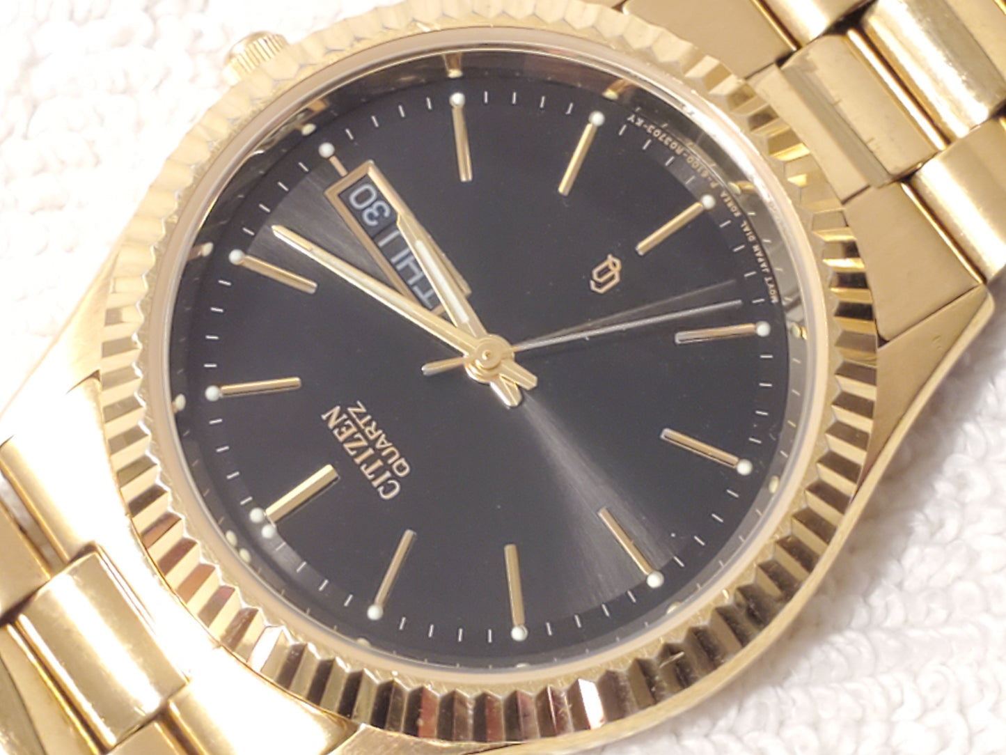 Vintage Citizen CQ Men's Presidential Day Date Gold Plated Watch Black Dial