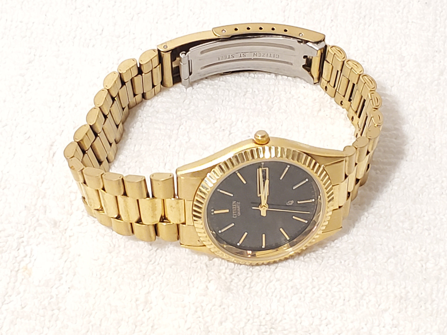 Vintage Citizen CQ Men's Presidential Day Date Gold Plated Watch Black Dial