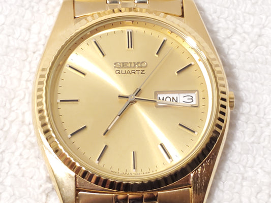 Vintage Seiko Men's Presidential Day Date Gold Tone Quartz Watch 1 Jewel S Steel