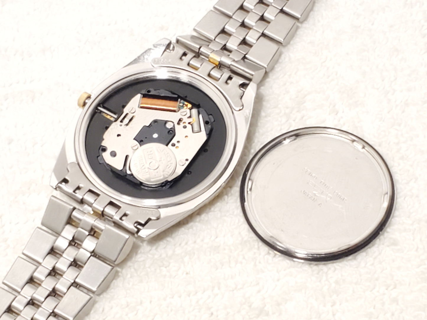 Vintage Seiko SQ Men's Gold Dial Presidential Day Date Quartz Watch One Jewel SS