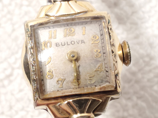 Vintage Bulova Women's Seventeen Jewels Wind Up Swiss Made Watch Gold Plated SS