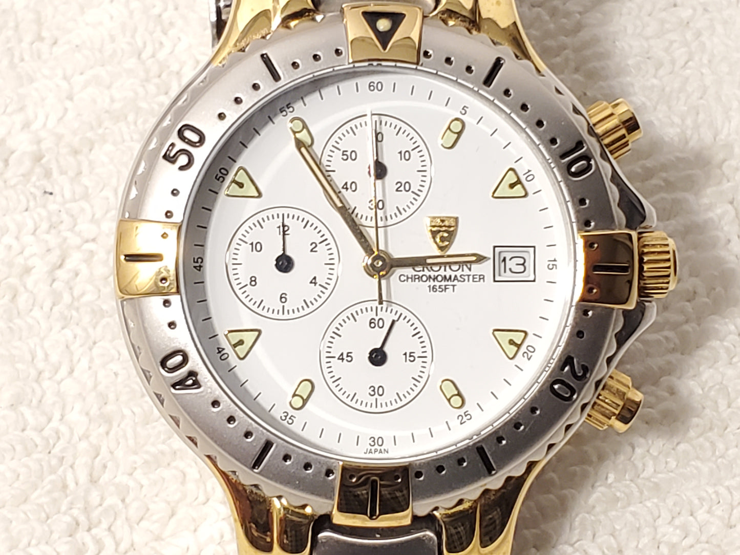 Vintage Croton Chronomaster Men's Date Quartz Watch Gold Tone S Steel White Dial