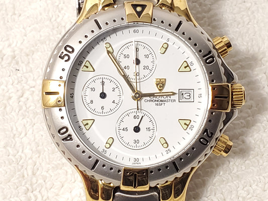 Vintage Croton Chronomaster Men's Date Quartz Watch Gold Tone S Steel White Dial