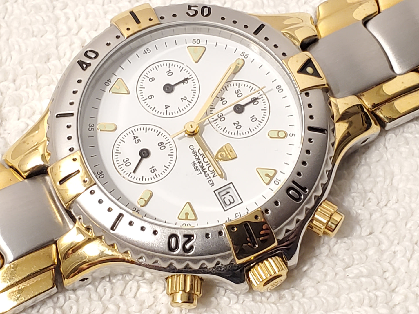 Vintage Croton Chronomaster Men's Date Quartz Watch Gold Tone S Steel White Dial